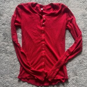 Free People Red Button-Down Shirt